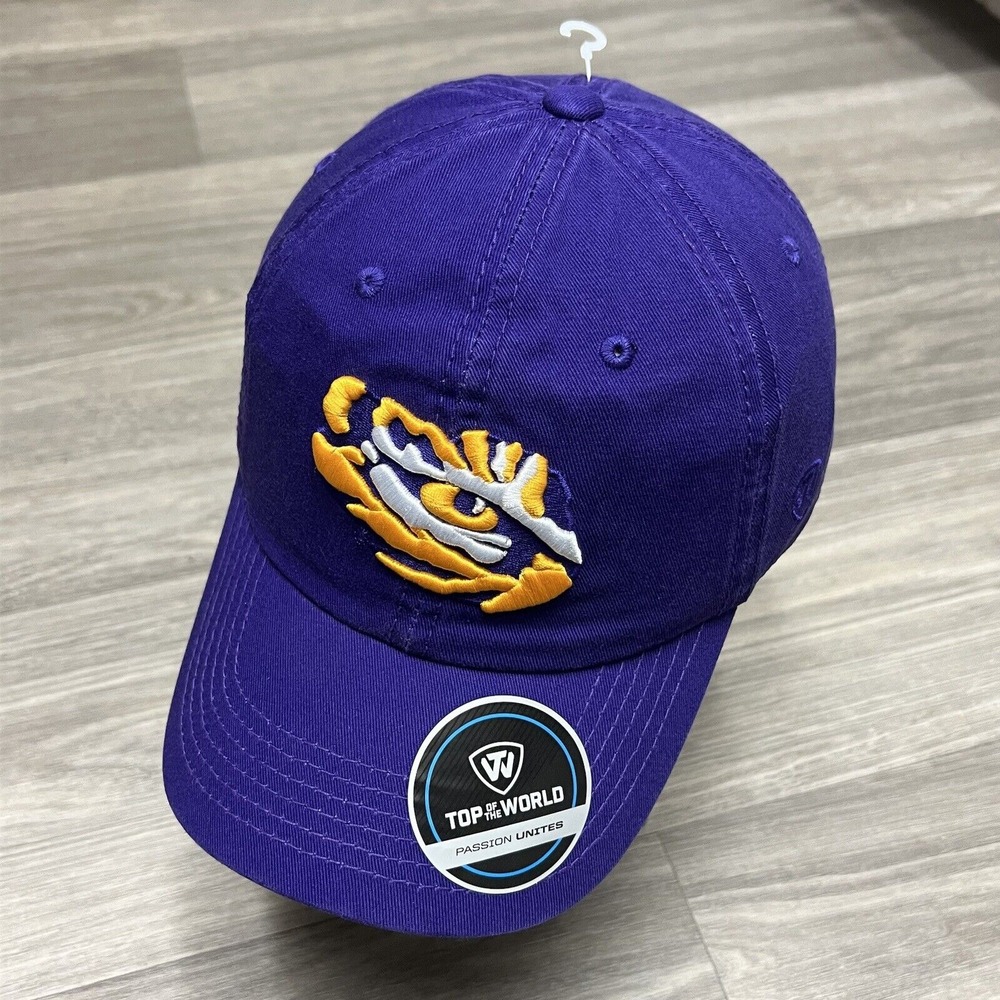 LSU Tigers Hat Purple Yellow Eye Logo NCAA SEC Strapback Adjustable Dad Cap